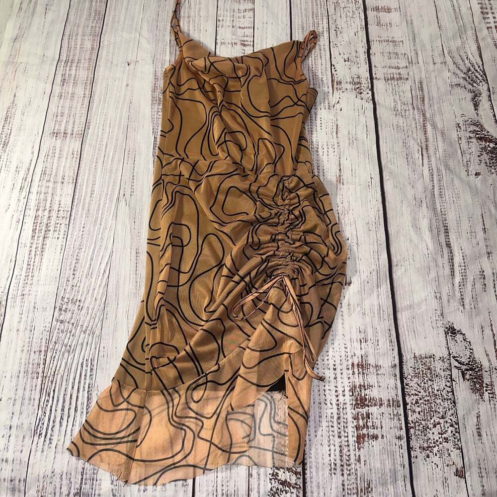 PrettyLittleThing nude ruched bodycon dress-4
